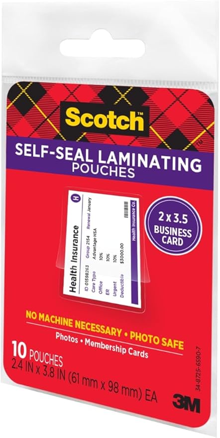 Scotch Self-Sealing Laminating Pouches, 2 in x 3.5 in Business Card Size, Great for Gift Tags, 25-Pack (Pack of 12)