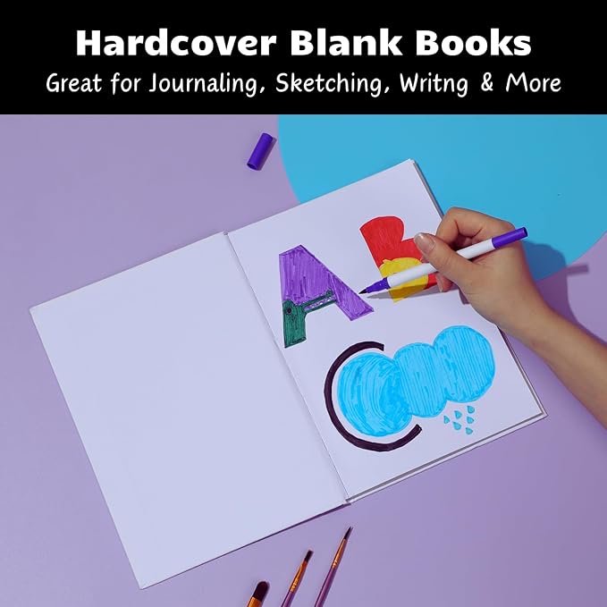 12 Pack Hardcover Blank Book,7x10 Inch Unlined Sketchbook Journal - 18 Sheets/36 Pages Each, Bulk Pack of White Hardcover Blank Books for Writing, Drawing Make Your Own Book, Multi-Purpose for Students & Adults