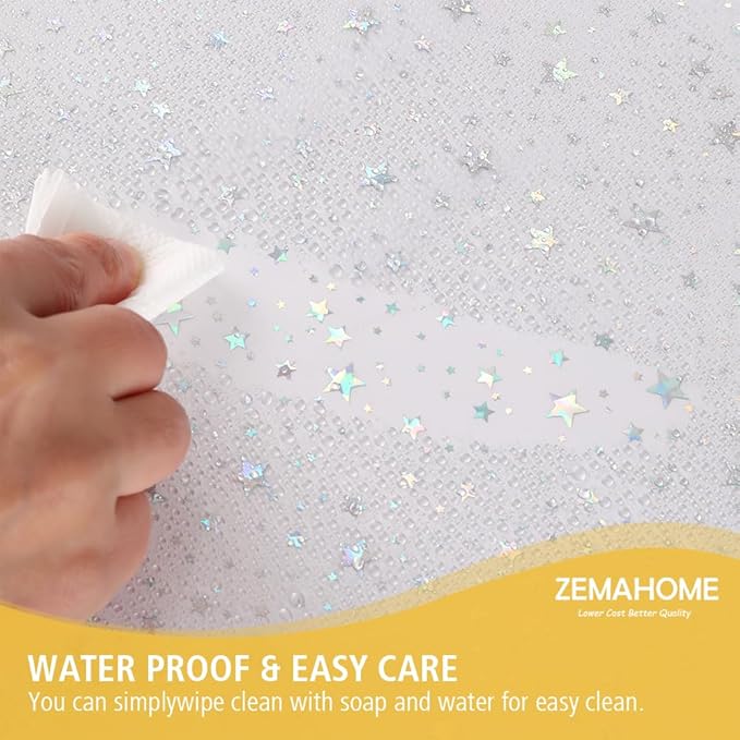 Holographic Thin 3D EVA Shower Curtain Liner Glitter Star, 72x72 Premium Light Weight Clear Plastic Bathroom Shower Curtain with Rustproof Metal Grommets for Shower Stall, Bathtubs(No Hooks)