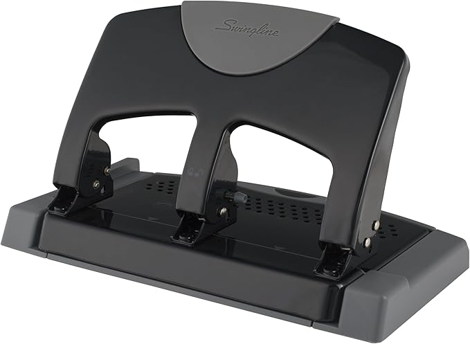 Swingline 3 Hole Punch, 45 Sheet Capacity Three Hole Puncher 3 Ring, Paper Punch, SmartTouch Low Effort, Black & Silver (74136)