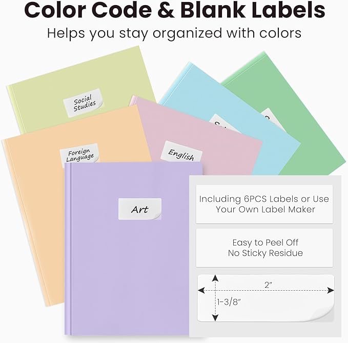 Sooez Folders with Pockets and Prong, 6 Pack, Pastels Colors, File Folders with Prongs, 2 Pocket Folders Bulk, Plastic Folder, School Folder College Supplies, Aesthetic Nursing Cute School Supplies