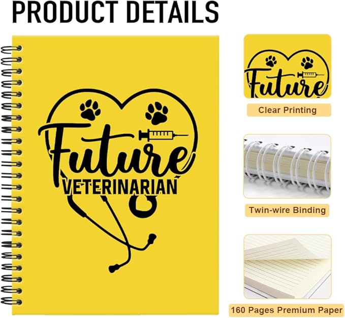 Future Veterinarian Yellow Spiral Horizontal Lines Notebook, Funny Paw Silhouettes Journal Gifts for Future Veterinary Nurse Vet Assistant Animal Lover, Grad Gifts for Veterinary Tech Student