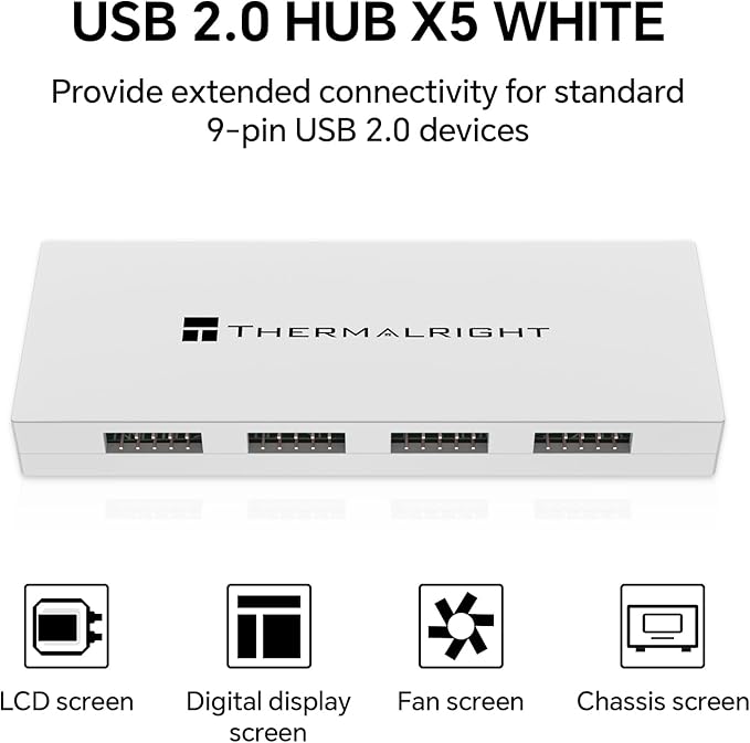 Thermalright Interal USB 2.0 Hub X5, SATA Powered, Magnetic Mount, 9-Pin USB Expansion for PC Motherboard (White)