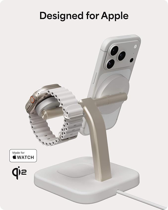 Mophie Wireless Charging Stand - Qi2-Certified, MagSafe Charger for iPhone – Magnetic Fast Wireless Charger with Adjustable Phone Stand & Cable Management – Up to 15W Power