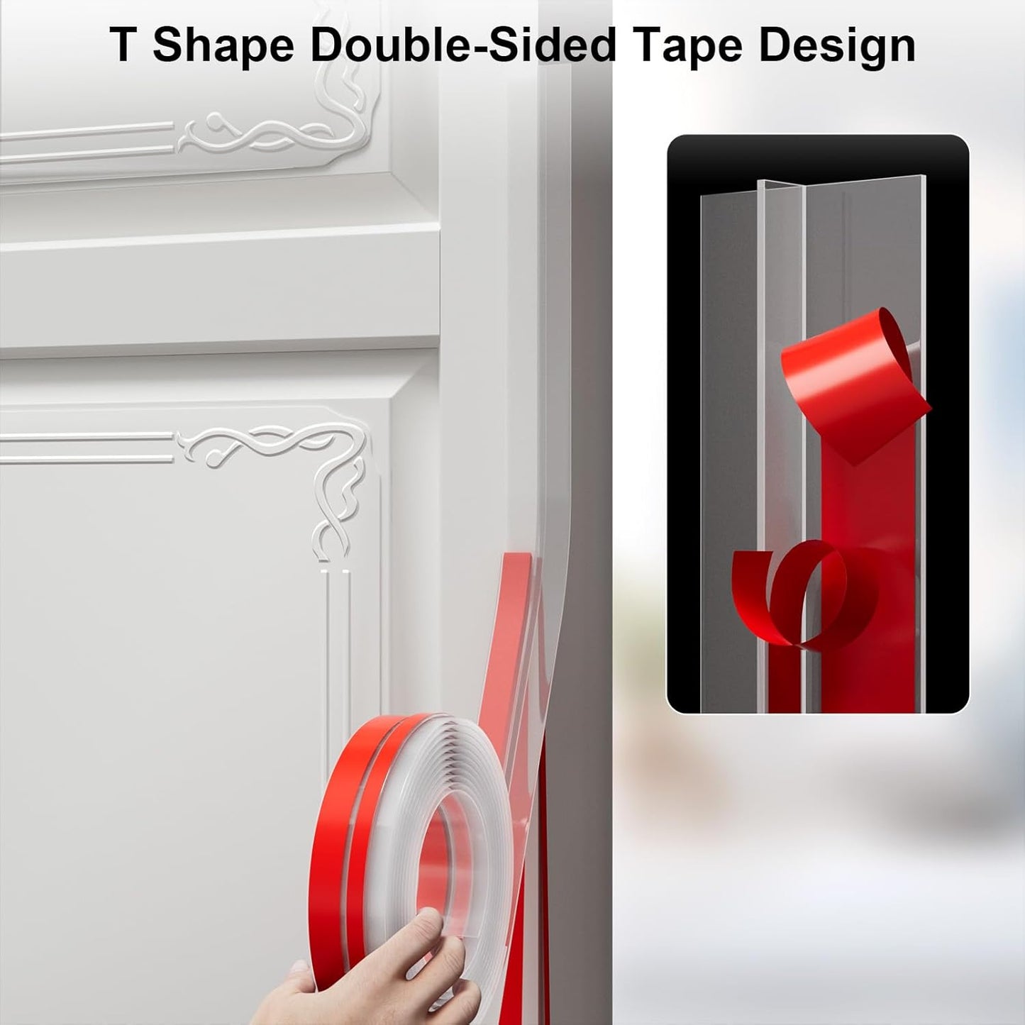 T-Shaped Door Draft Stopper, 1.37 in x 10 Ft Silicone Seal Strip for Windows Gaps, Weather Stripping Seal Strip Shower Sweep, Clear