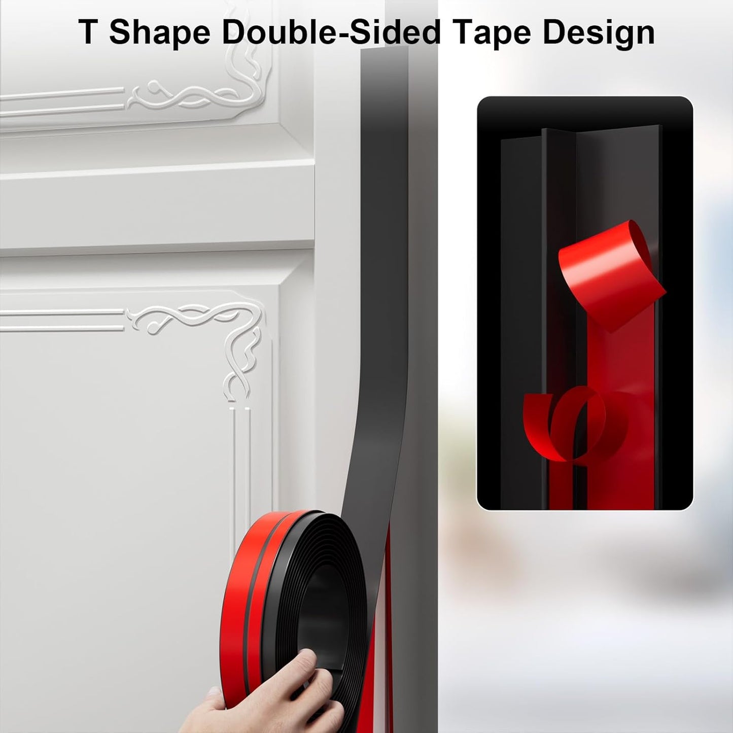 T-Shaped Door Draft Stopper, 1.37 in x 20 Ft Silicone Seal Strip for Windows Gaps, Weather Stripping Seal Strip Shower Sweep, Black