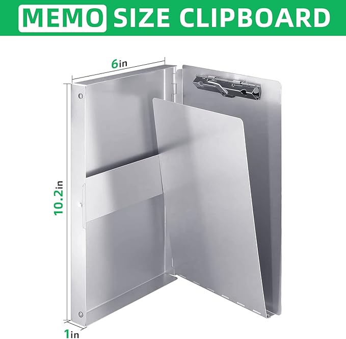 Small Aluminum Clipboard with Storage(Memo Size), Recycled Metal Snapak Form Holder Binder with Insided SerratedClip Posse Box, Perfect for Truck Driver, Fits Paper Size up to 5.5 x 9.5 inch
