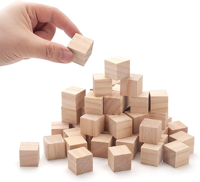Wooden Blocks for Crafts 1 inch, 50 PCS Blank Wood Blocks for Crafting, Small Wooden Cubes Unfinished Solid Wood Squares for DIY Projects, Model Making, Letter Dices, Stamps