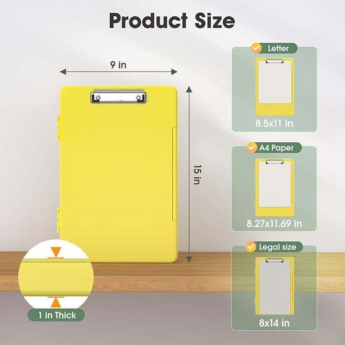 Legal Size Clipboard with Storage, High Capacity 8.5 x 14 Clip Board for Lawers, Folio & Side-Opening, Size 15 x 10 x 1.2 in, Yellow