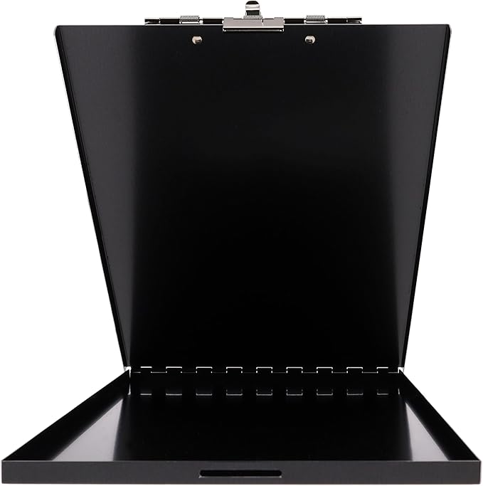 Saunders Slim Metal Clipboard with Storage, Black Single Layer Nursing Clipboard Folio, Letter Size Paper Organizer, Steel Clip with Locking Latch, Form Holder for Office, School & Work - Made in USA