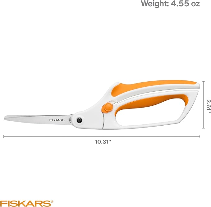 Fiskars Easy Action Scissors, No. 8, Spring-Assisted & SoftGrip Bent Handle Reduces Hand Fatigue, Precision Stainless Steel Blades for Clean Tabletop Cutting, Ambidextrous Design, Stainless Steel