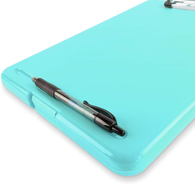 Clipboard with Storage Slim Folding for Nursing, Teachers, Coaches & Office, Plastic Heavy Duty with Pen Holder (9.5” x 13.5”) (Turquoise)