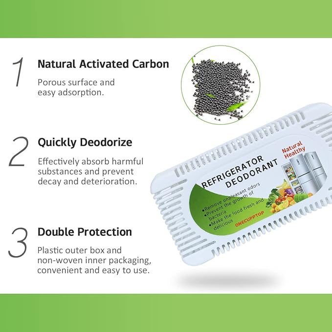 Refrigerator Deodorizer (6 Pack)-Fridge and Freezer Odor Eliminator,Natural Activated Charcoal Refrigerator Fight Odors