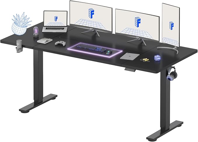 FLEXISPOT 79x32 Inch Electric Large Standing Desk for Home & Office, Spacious Splice Board Desk with Cable Management & Organizer, Cup Holder & Hook, Black