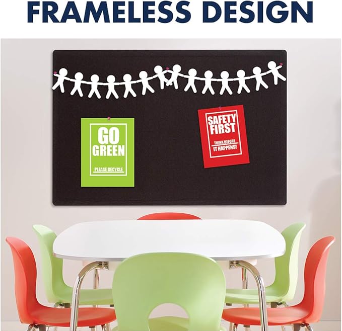 Quartet Bulletin Board, Fabric, 3' x 2', Frameless, High-Density Fiberboard, Oval Office, Black (7683BK)