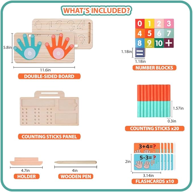 Montessori Math Toy for Kids 3-5, Wooden Number Blocks, Counting Sticks, Flash Cards, Math Manipulatives, Preschool Learning Activities and Kindergarten, Birthday Gift Toy for Toddlers, Boys and Girls