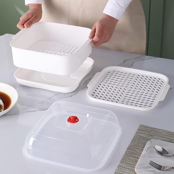 Microwave Steamer with Lid and Tray, Vegetables Steamer for Microwave Bowl, Microwavable Cookware Supplies (2 - Layer)