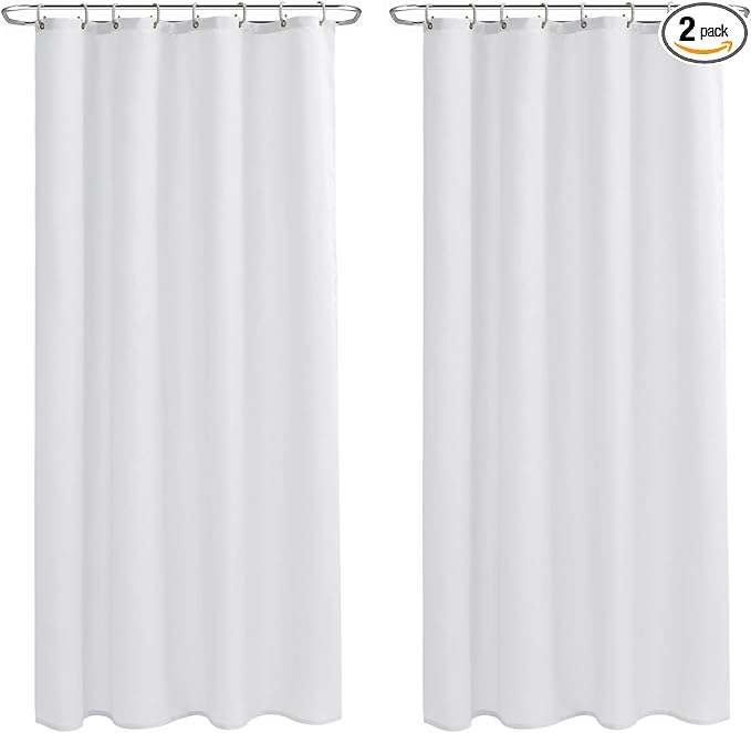 Nasitos Stall Fabric Shower Curtain Liners with Magnets 2 Pack - W54 x H78 - Water Repellent & Lightweight Long Stall Size Shower Curtains for Bath Tub, Machine Washable (White, Magnets Included)