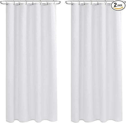 Nasitos Stall Fabric Shower Curtain Liners with Magnets 2 Pack - W54 x H78 - Water Repellent & Lightweight Long Stall Size Shower Curtains for Bath Tub, Machine Washable (White, Magnets Included)