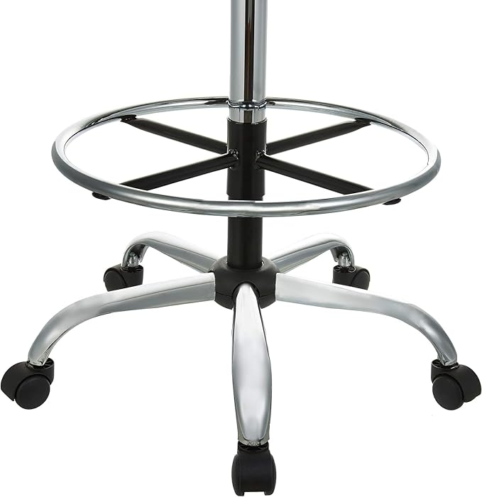 Amazon Basics Multi-Purpose Adjustable Drafting Spa Bar Stool with Sturdy Foot Rest, Back Support Cushion, 360° Swivel and Wheels, Black