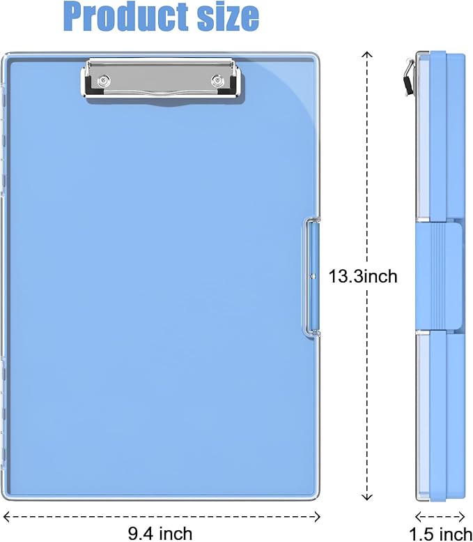Hongri Clipboard with Storage, Blue 8.5 x 11 Folder Nursing Side Opening, Heavy Duty with Dual Compartment, Smooth Writing for Teachers, Classroom, Size 13.3 x 9.4 x 1.5 in, Office & School Supplies