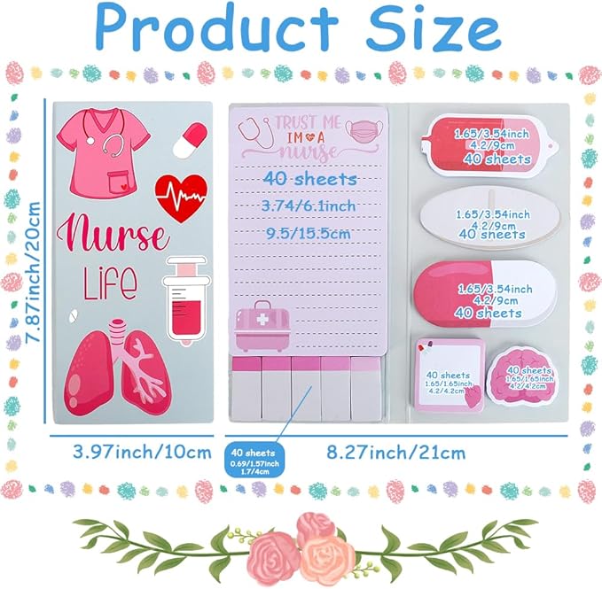 QPIXVB Nurse Gifts for Women,Cute Sticky Notes,Nurse Sticky Notes Set,440 Sheets,School Nurse Supplies,Cute Desk Accessories,Nursing School Essentials for Students,Self-Stick Note Pads Christmas Gift