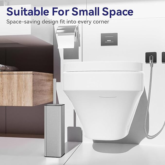DOWRY Stainless Steel Toilet Bowl Brush and Holder for Bathroom Storage Organization Deep Cleaning Covered Brush Cleaner,Nickel Square 2PCS