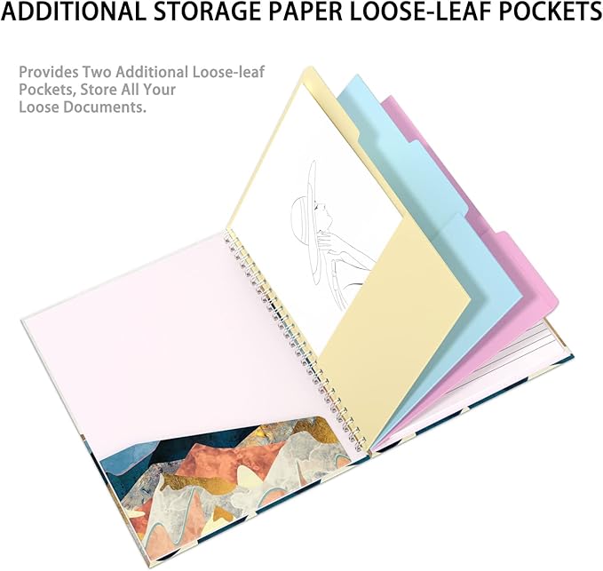 Rimilak Spiral Clipboard Folio with Refillable Lined Notepad, 14.5 x 9.8 In, Hardcover Cover with 5 Interior Pockets, Elastic Band and Pen Loop Series. Cute Stylish Clipfolio, Watercolor Sunset