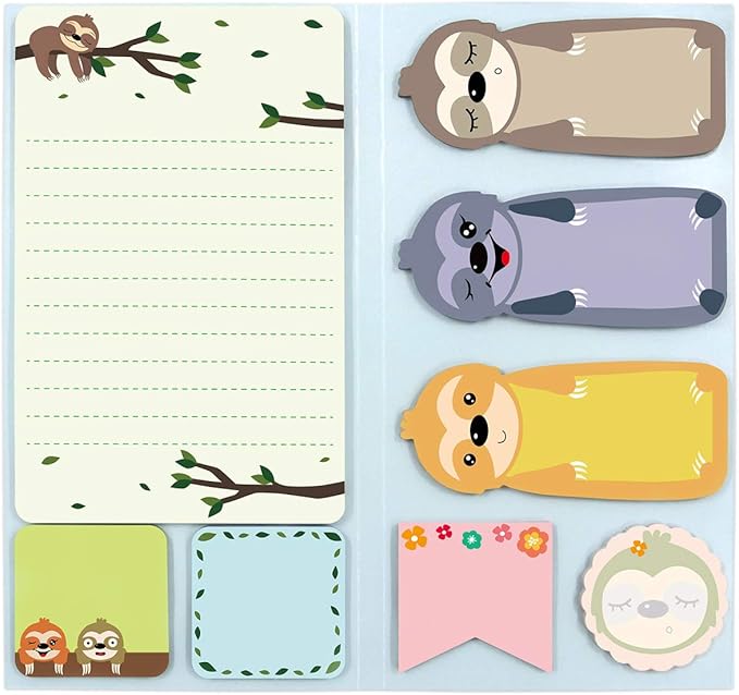 Fancy Land Sloth Sticky Notes Set Notepads 240 Sheets Book Notes for Sloth Lovers Kids Office School Friends Teacher Appreciation Gifts Lazy Day Small Gifts Employee Administrative Professional Day
