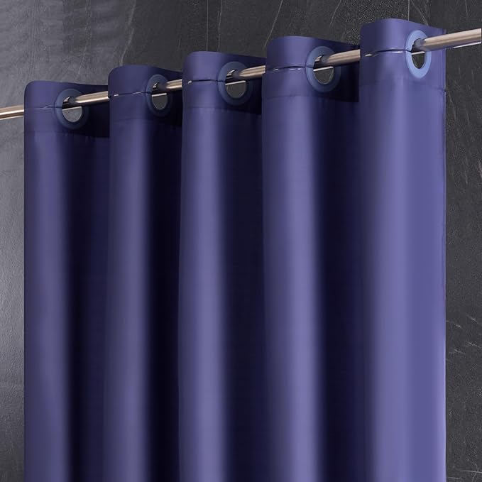Furlinic Stall Size Shower Curtain No Hooks Needed,Half Size Polyester Fabric Bathroom Curtains with 6 Split Grommets,Hotel Quality,Waterproof & Machine Washable,Navy Blue,48x78 Inch.
