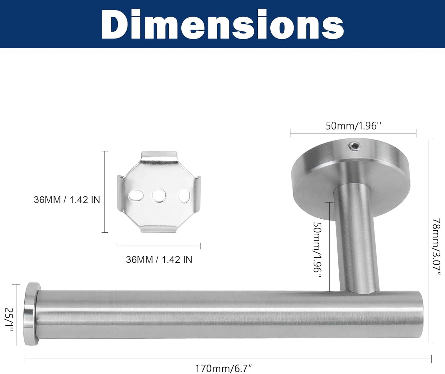 NearMoon Bathroom Toilet Paper Holder, Premium SUS304 Stainless Steel Rustproof Wall Mounted Toilet Roll Holder for Bathroom, Kitchen (2 Pack, Brushed Nickel)