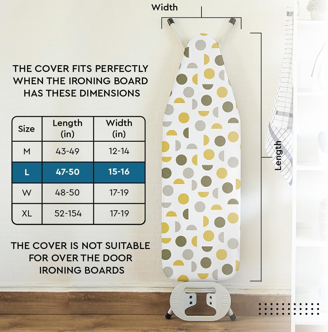 Encasa XO Ironing Board Cover and Pad 54"x15" - Thick 3mm Felt Padding, Drawstring Tightening & Lock, Easy Fit, Scorch & Stain Resistant, Fits Standard Large Ironing Board - Green Leaflet
