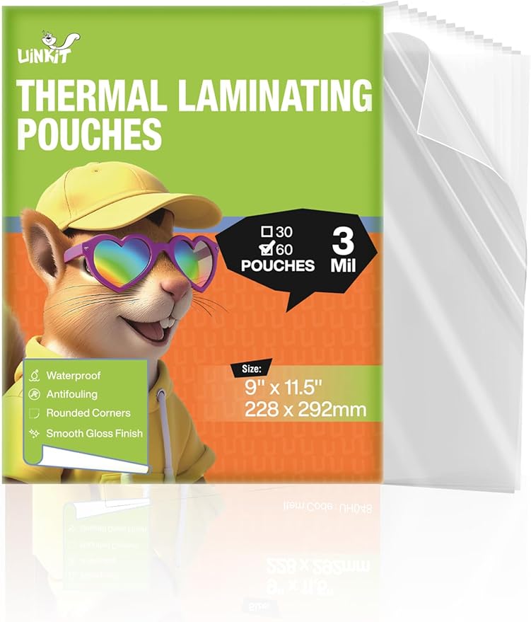 Uinkit 3mil Thermal Laminating Pouches 8.5 x 11", 60Pack Popular Pack for Teachers, Home Office - Crystal Clear, Thermal Laminating Sheets for Projects & Documents, Laminator Need