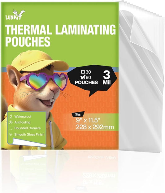 Uinkit 3mil Thermal Laminating Pouches 8.5 x 11", 60Pack Popular Pack for Teachers, Home Office - Crystal Clear, Thermal Laminating Sheets for Projects & Documents, Laminator Need