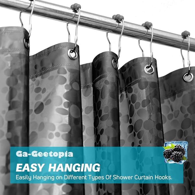 Ga-Geetopia EVA Black Thin Shower Curtain Liner, Pebble Pattern 72x72 Inch Lightweight Plastic Bathroom Shower Showroom Inner Curtain with Rustproof Metal Grommets and Weighted Magnets(No Hooks)