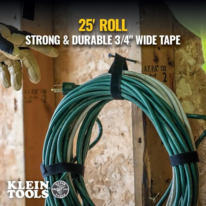 Klein Tools 450-950 Cable Management, Replacement Tape Roll for Klein's Hook and Loop Dispenser, 25-Foot x 3/4-Inch, Black