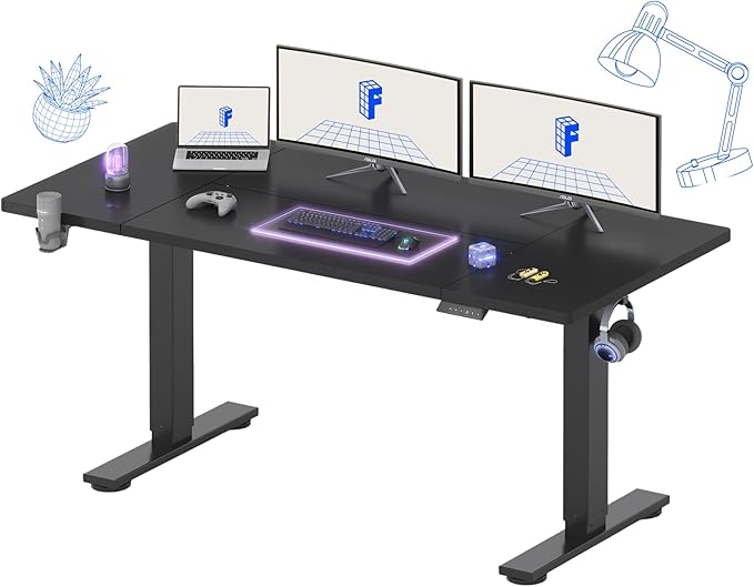 FLEXISPOT 63x32 Inch Electric Large Standing Desk for Home & Office, Spacious Splice Board Desk with Cable Management & Organizer, Cup Holder & Hook, Black