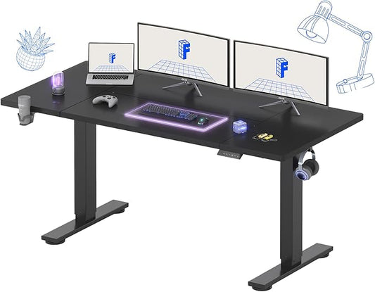 FLEXISPOT 63x32 Inch Electric Large Standing Desk for Home & Office, Spacious Splice Board Desk with Cable Management & Organizer, Cup Holder & Hook, Black