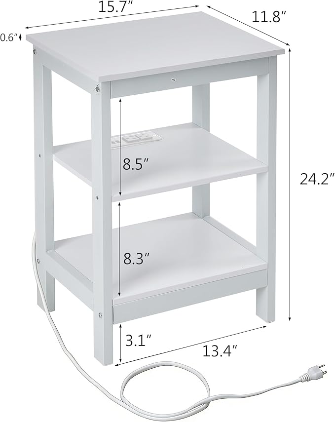 VECELO Modern Nightstands with Charging Station,Side End Table Night Stand with Storage Shelf for Small Spaces, Bedroom,Living Room