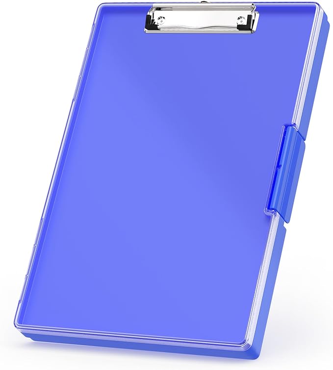 Rimilak Plastic Clipboard with Storage, Side Opening with 2 Compartment, Size 13.3 x 9.4 x 1.5 Heavy Duty High Capacity Nursing Box for Work School & Office Supplies, Dark Blue