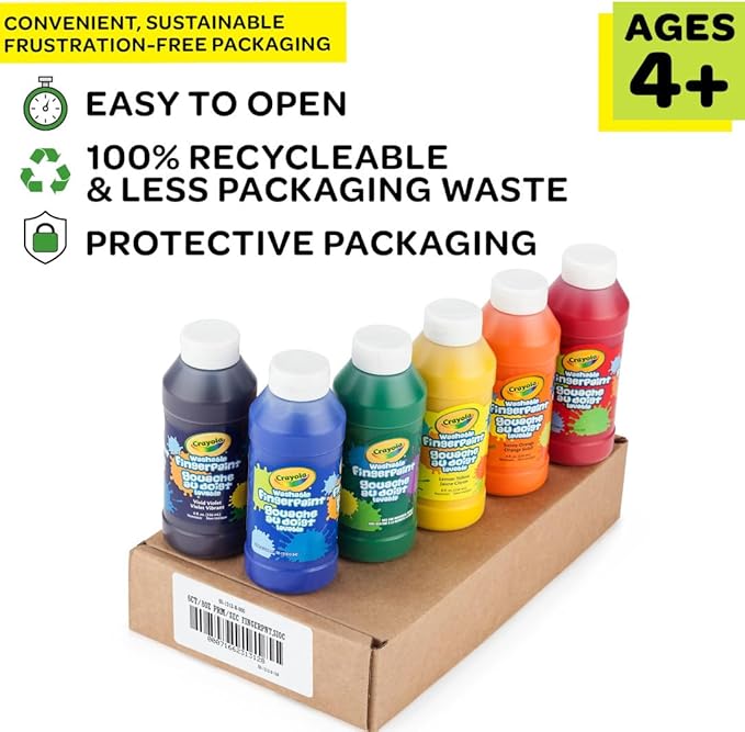 Crayola Washable Finger Paints (6ct), Toddler Paint Set, Nontoxic Finger Paint for Kids, Arts & Crafts Supplies for Toddlers, Teacher Classroom Must Have [Amazon Exclusive]