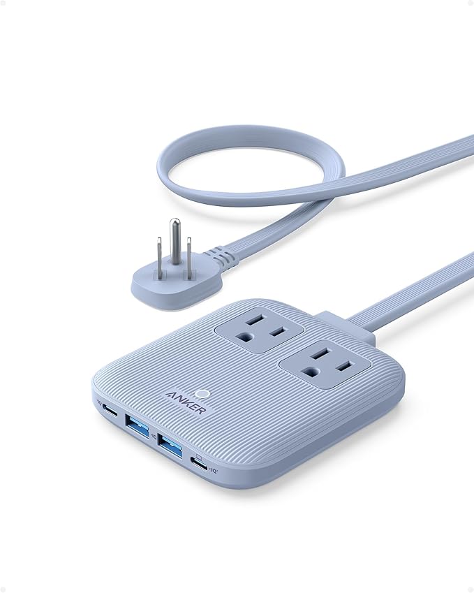 Anker Travel Power Strip, Anker Nano 67W Max 6-in-1 USB C Charger, 2 AC, 2 USB A and 2 USB C, 5ft Thin Undetachable Flat Plug Extension Cord with Multiple Outlets, Travel Essentials, Cruise Essentials