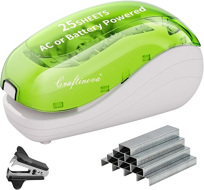 Electric Stapler，Including 2000 Staples and 1 Staple Remover, Suitable for Palm Size and high Comfort，25 Sheet Capacity, AC Adapter or Battery Powered，Battery not Included
