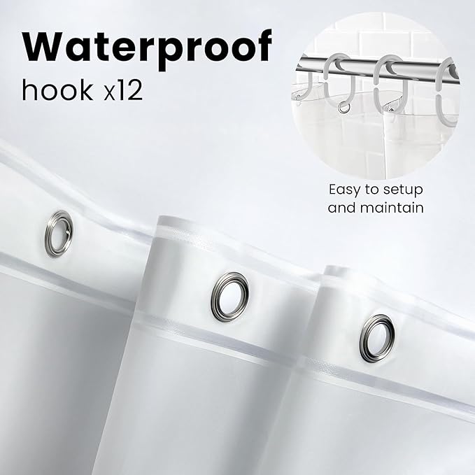 LiBa Bathroom Shower Curtain with 12 Shower Rings- Waterproof Plastic Shower Curtain Premium PEVA Non-Toxic with Rust Proof Grommets Frosted 10G Heavy Duty Bathroom Accessories 72x72