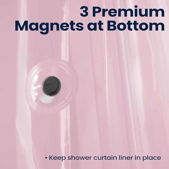downluxe Pink Shower Curtain Liner, PEVA Lightweight Plastic Shower Liner with 3 Magnets, 72" x 72" Waterproof Bathroom Curtain