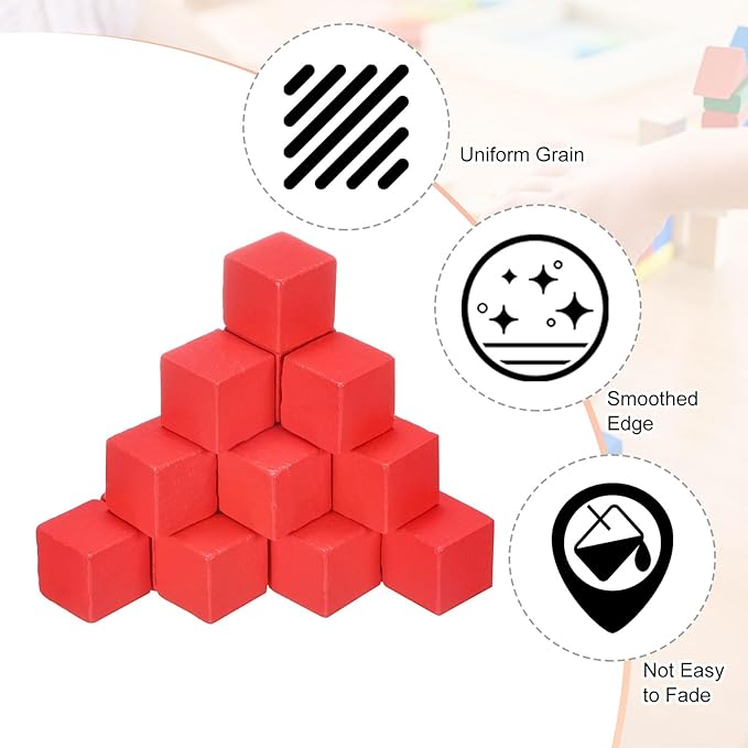 50-Pack DIY Wooden Cube, 0.6 Inch(1.5 Cm) Colored Natural Wood Blocks for Crafts Making Puzzle Games/Wedding/Home Decor/Dice/Building, Square Blank Block [Orange]