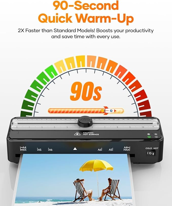 Laminator Machine with 20 A4 Laminating Pouches, Thermal and Cold Lamination Built in Cutter Quick Warm Up,9 Inch Portable Laminating Machine for Home Office School Use