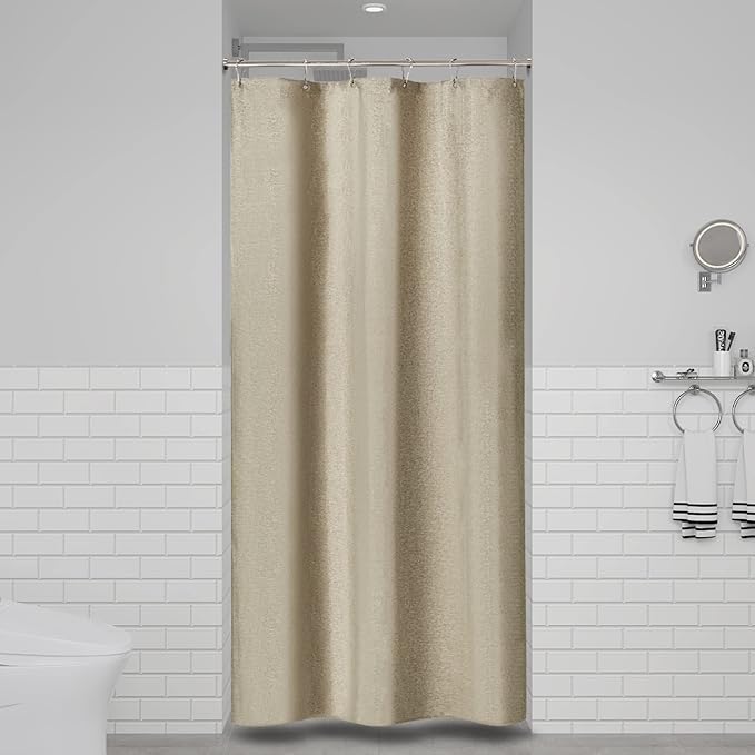 BTTN Fabric Shower Curtain, Linen Textured Heavy Duty Polyester Cloth Shower Curtain Set with Plastic Hooks, tan, 36x72