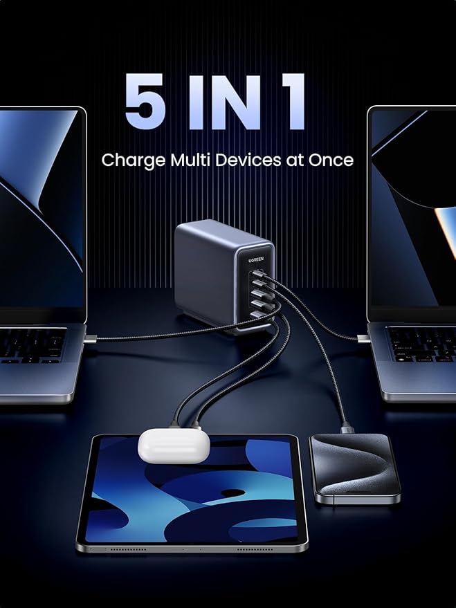 UGREEN Nexode 300W GaN Charging Station, 5-Port 140W Max Desktop Charger Compatible with MacBook Pro/Air, Dell XPS, iPhone 17/16/15 Series, Galaxy S25/S24, Pixel 10/9, iPad Air/Pro, Steam Deck