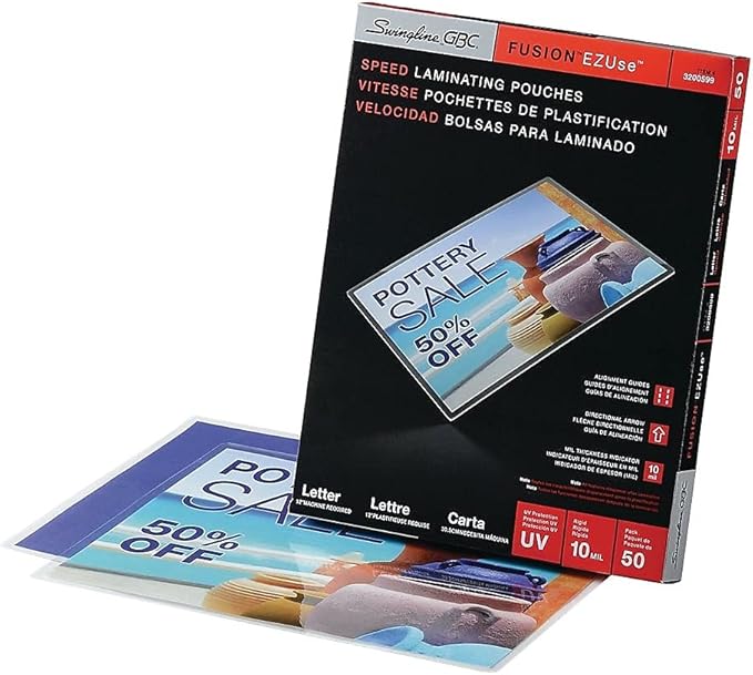 GBC Laminating Sheets, Thermal Laminating Pouches, Letter Size, 10 Mil, Speed Format, EZUse, 50 Pack (3200599)